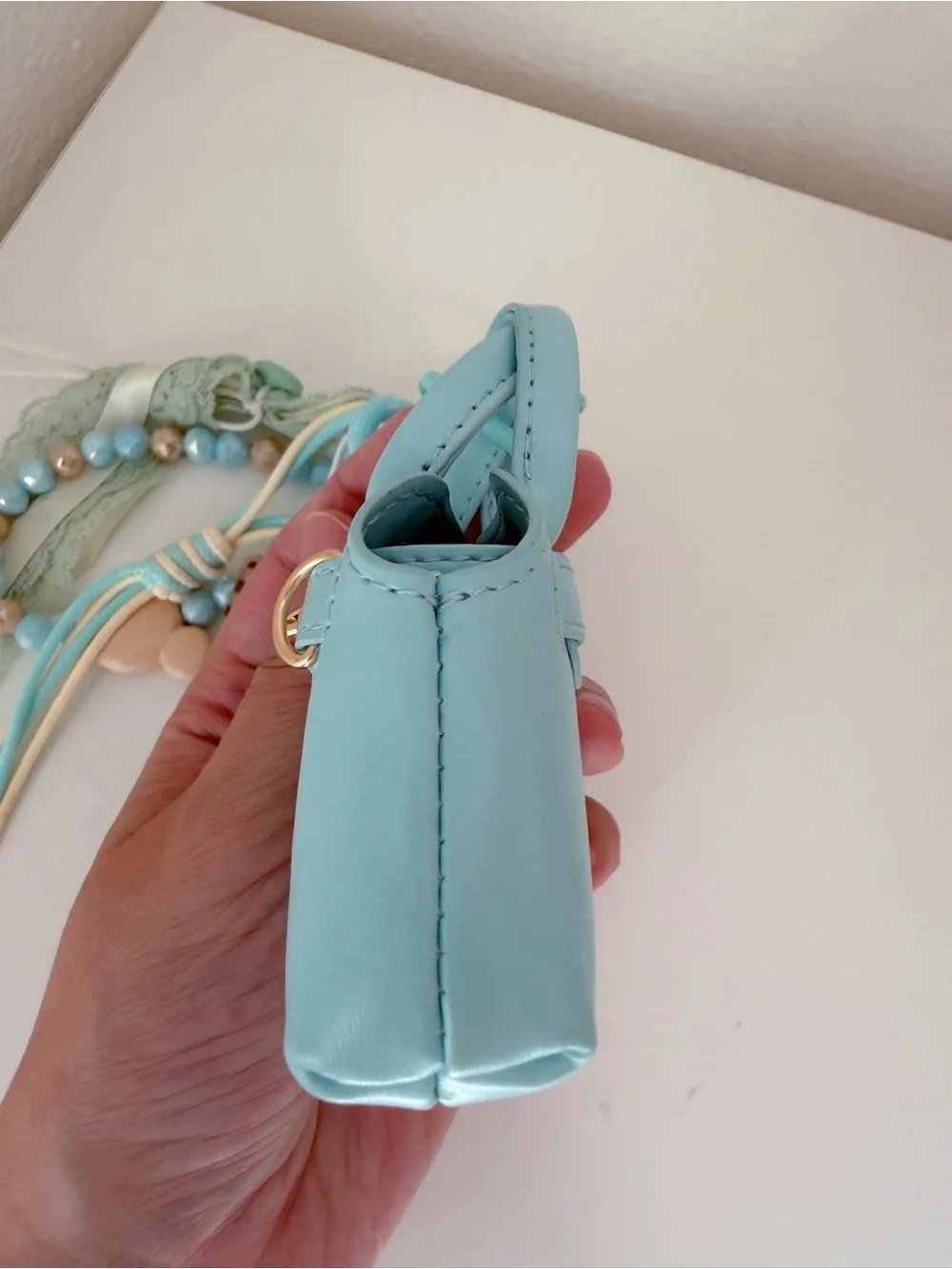 Aqua Blue Mini Bag Charm & Beaded Charm Set